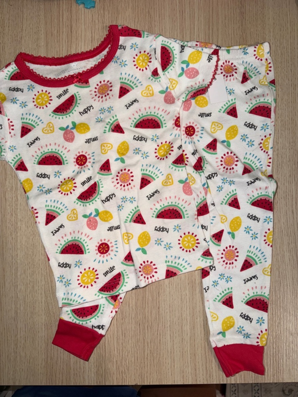 Koala Kids White Pajama Set with Red, Yellow, Pink and Green Fruit Print